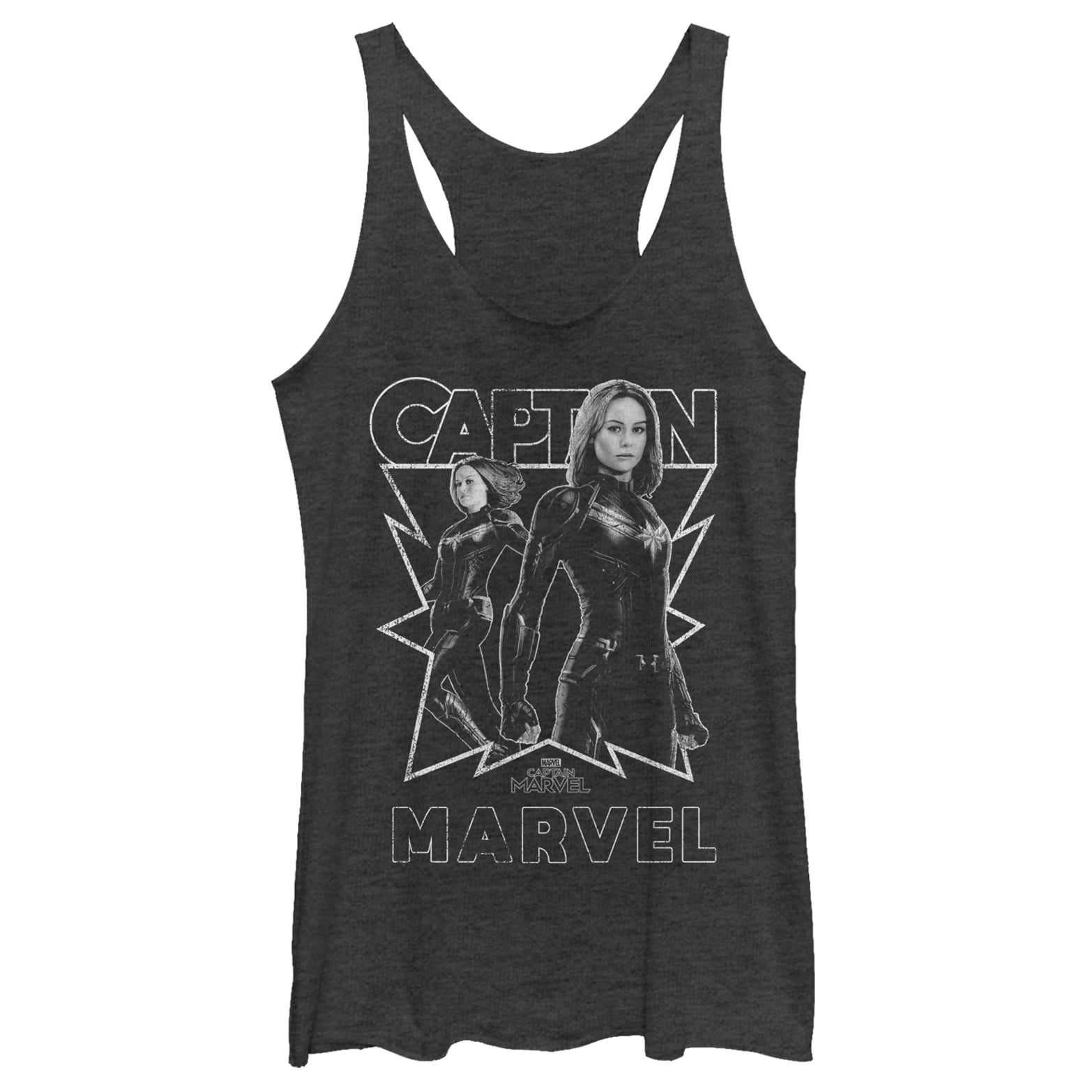 Women's Marvel Captain Marvel Gray Grayscale Portrait Racerback