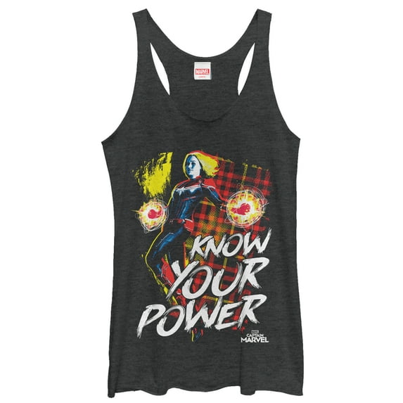 Women's Marvel Captain Marvel Know Your Power Racerback Tank Top Black Heather Large