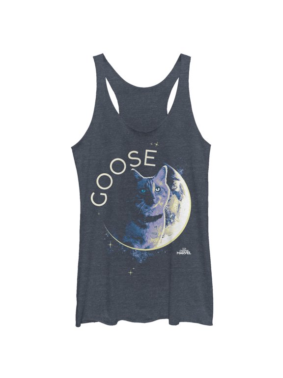 Women's Marvel Captain Marvel Moon Goose Cat Racerback Tank Top Navy Blue Heather Large