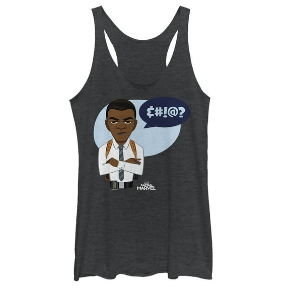 Women's Marvel Captain Marvel Nick Fury Speech Bubble  Racerback Tank Top Black Heather X Large
