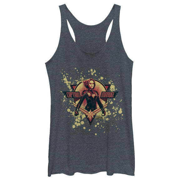 Women's Marvel Captain Marvel Paint Splatter Hero Racerback Tank Top Navy Blue Heather Large