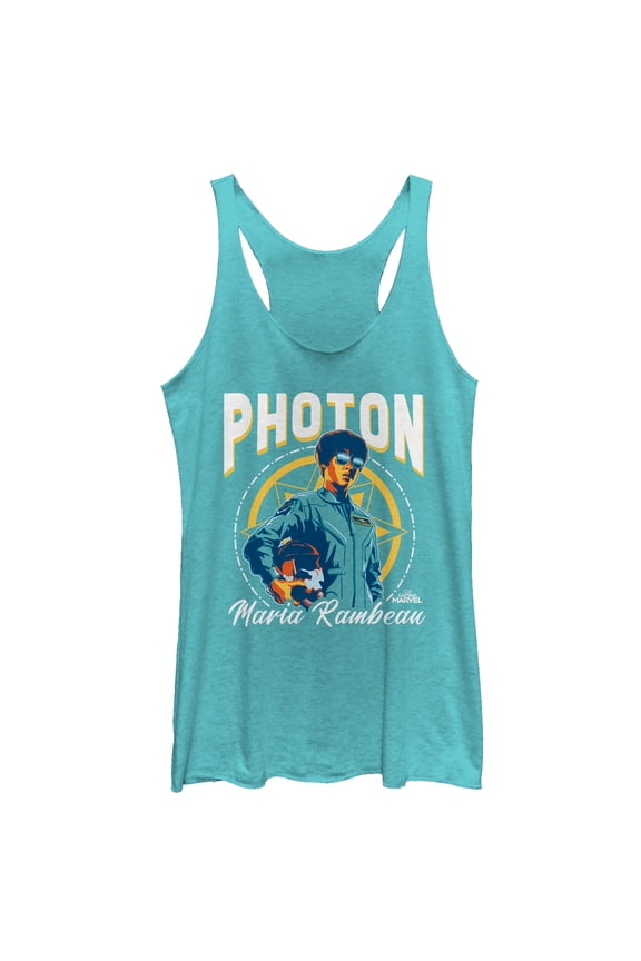 Women's Marvel Captain Marvel Photon Quote Racerback Tank Top Tahiti Blue Medium