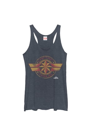 Women's Marvel Captain Marvel Retro Star Emblem Racerback Tank Top Navy Blue Heather Medium