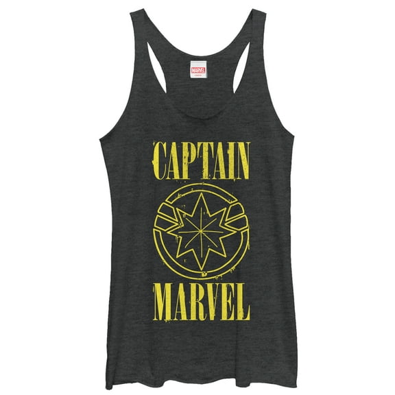 Women's Marvel Captain Marvel Stained Star Symbol  Racerback Tank Top Black Heather Large