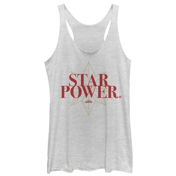 Women's Marvel Captain Marvel Star Power Text  Racerback Tank Top White Heather Large