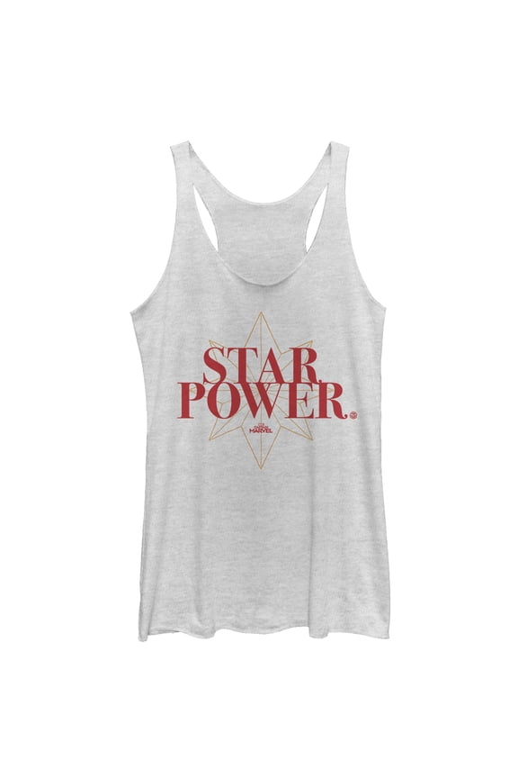 Women's Marvel Captain Marvel Star Power Text Racerback Tank Top White Heather X Large