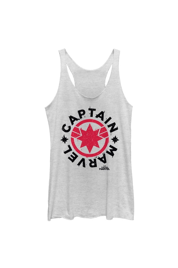 Women's Marvel Captain Marvel Star Symbol Circle  Racerback Tank Top White Heather Medium