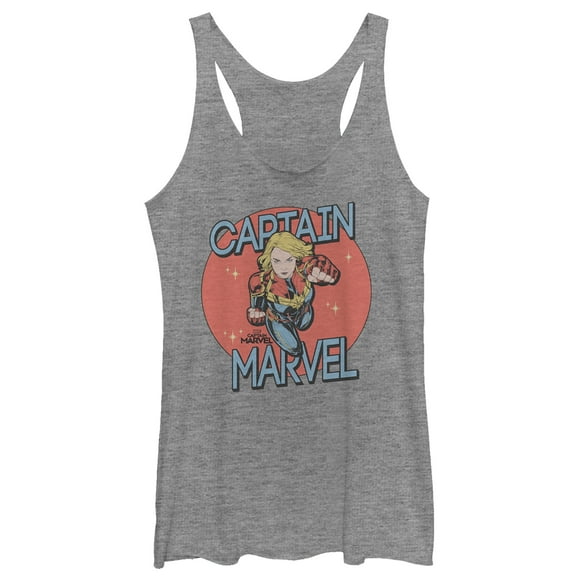Women's Marvel Captain Marvel Vintage Star Circle  Racerback Tank Top Gray Heather Large