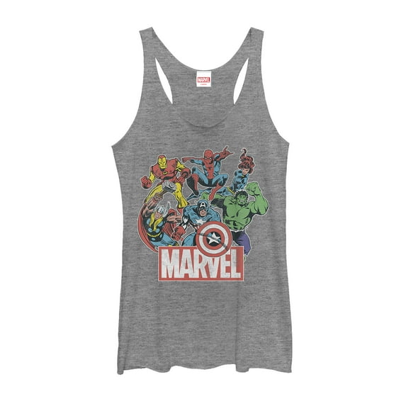 Women's Marvel Classic Hero Collage Racerback Tank Top Gray Heather Small