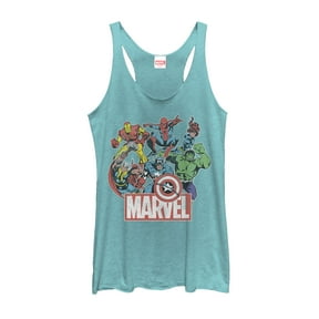 Women's Marvel Classic Hero Collage Racerback Tank Top Tahiti Blue Small
