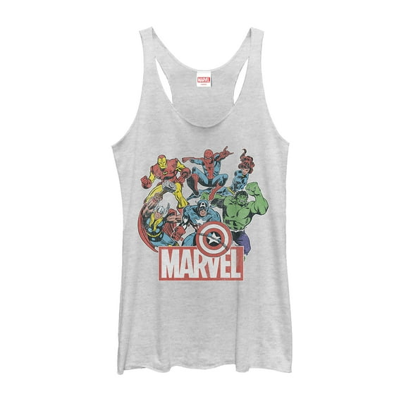 Women's Marvel Classic Hero Collage  Racerback Tank Top White Heather Medium