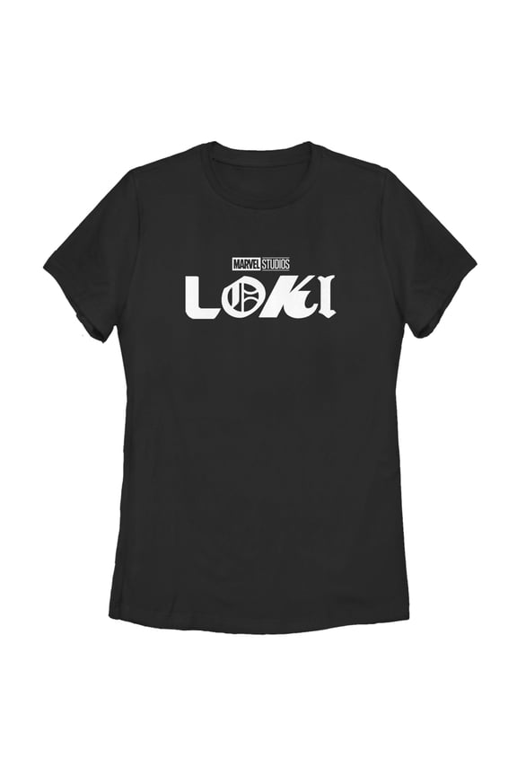 Women's Marvel Color Block Loki Logo  Graphic Tee Black Small