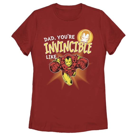 Women's Marvel Dad You're Invincible Like Iron Man Graphic Tee Red 2X Large