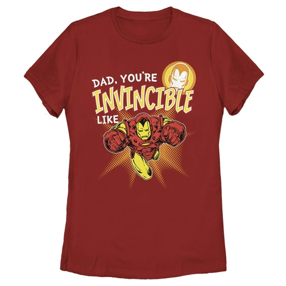 Women's Marvel Dad You're Invincible Like Iron Man  Graphic Tee Red Large