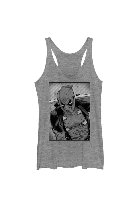 Women's Marvel Deadpool Classic Grey GrayscalePose Racerback Tank Top Gray Heather Medium