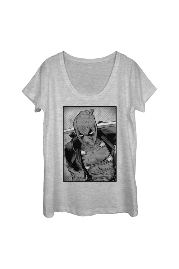 Women's Marvel Deadpool Classic Grey GrayscalePose Scoop Neck Athletic Heather Medium