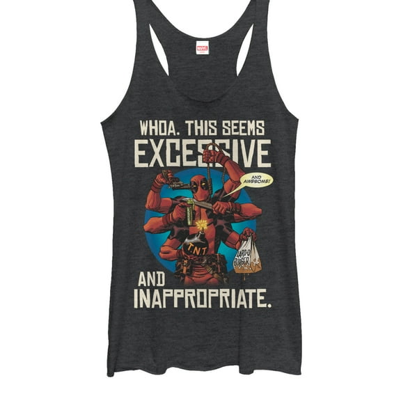 Women's Marvel Deadpool Excessive Behavior  Racerback Tank Top Black Heather Large