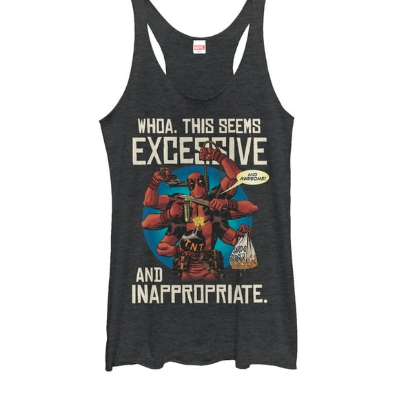 Women's Marvel Deadpool Excessive Behavior Racerback Tank Top Black Heather Small