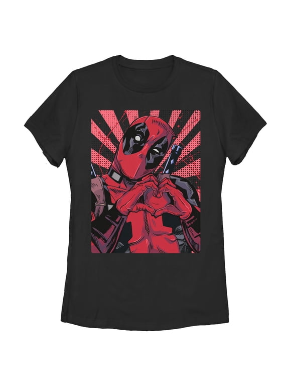 Women's Marvel Deadpool Heart You Graphic Tee Black Medium