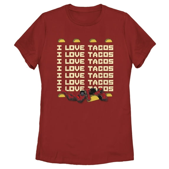 Women's Marvel Deadpool I Love Tacos Graphic Tee Red 2X Large