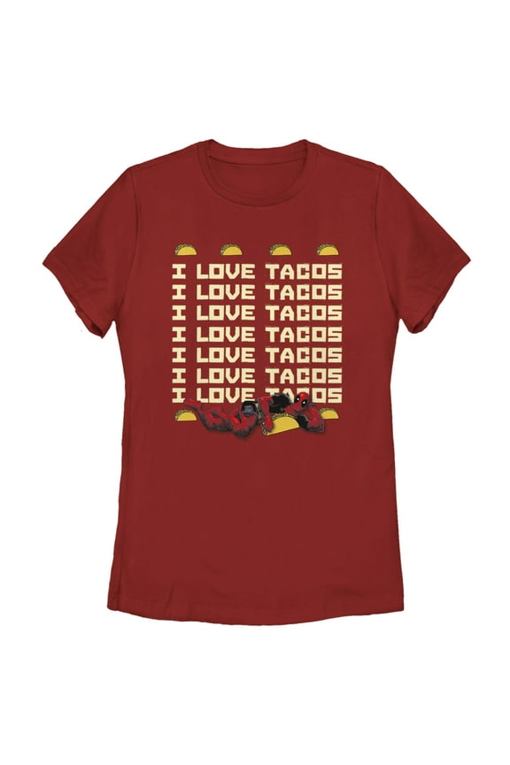 Women's Marvel Deadpool I Love Tacos  Graphic Tee Red Small