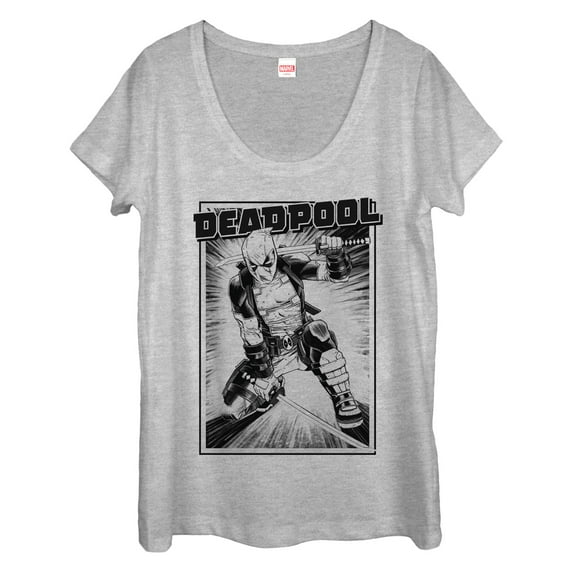 Women's Marvel Deadpool Katana Grayscale Sword Pose Scoop Neck Athletic Heather Small