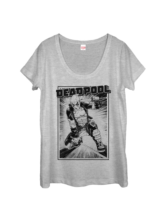 Women's Marvel Deadpool Katana Grayscale Sword Pose Scoop Neck Athletic Heather Small