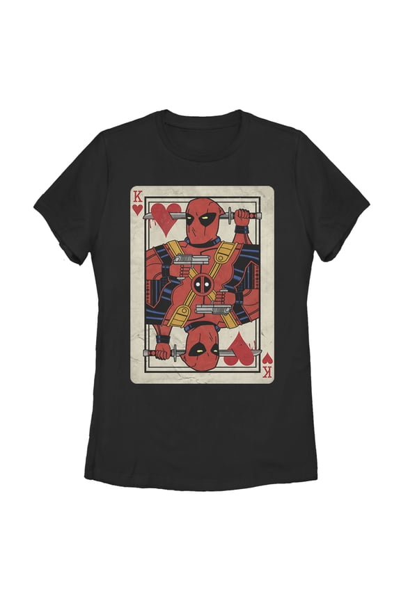 Women's Marvel Deadpool King of Hearts Card Graphic Tee Black 2X Large
