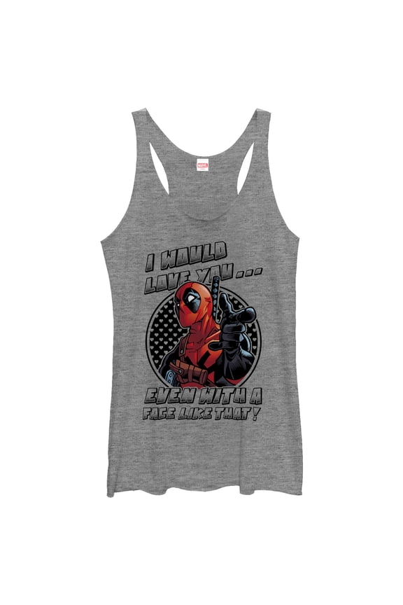 Women's Marvel Deadpool Love You With a Face Like That Racerback Tank Top Gray Heather Large