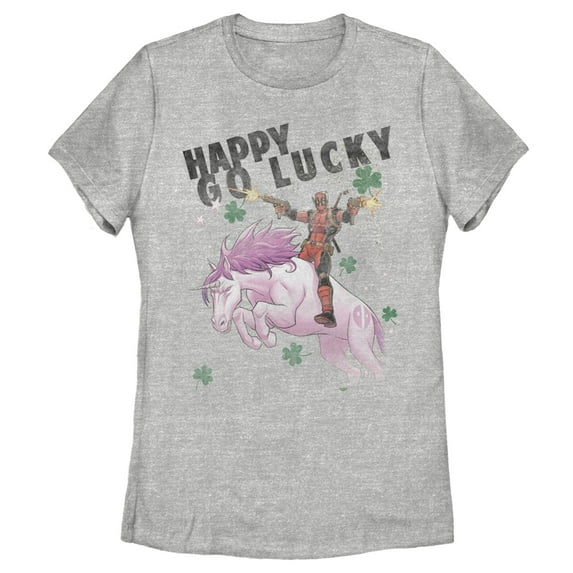 Women's Marvel Deadpool Lucky Unicorn St. Patrick's Graphic Tee Athletic Heather 2X Large