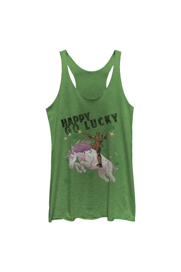 Women's Marvel Deadpool Lucky Unicorn St. Patrick's Racerback Tank Top Envy Green X Small