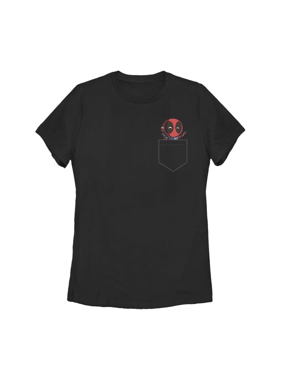 Women's Marvel Deadpool Mini Pocket Friend Graphic Tee Black Medium