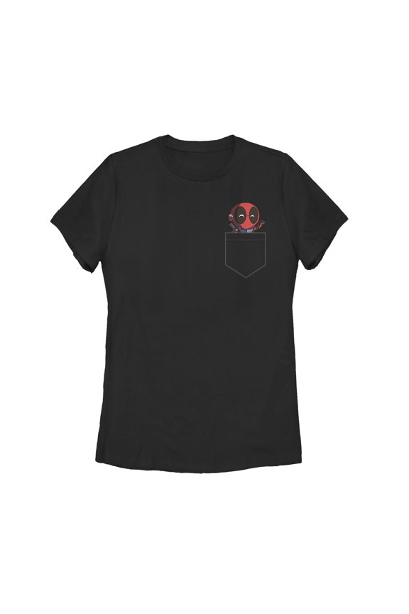 Women's Marvel Deadpool Mini Pocket Friend Graphic Tee Black Medium