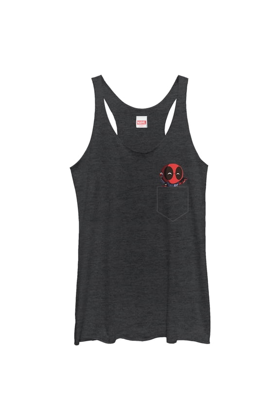 Women's Marvel Deadpool Mini Pocket Friend Racerback Tank Top Black Heather Small