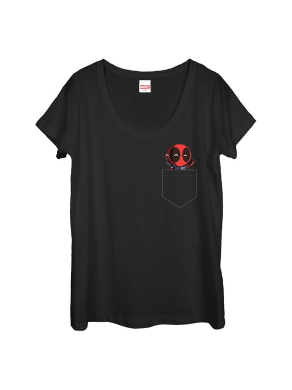 Women's Marvel Deadpool Mini Pocket Friend Scoop Neck Black Large