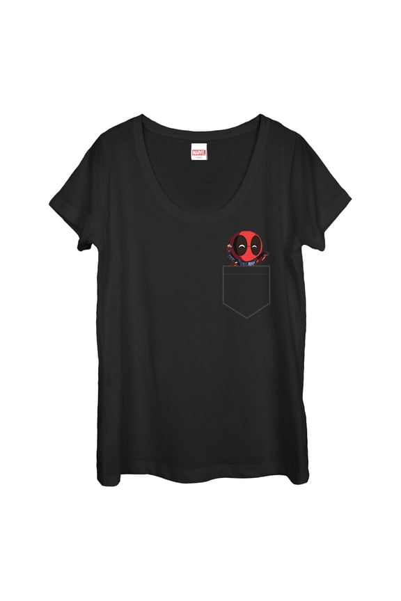 Women's Marvel Deadpool Mini Pocket Friend  Scoop Neck Black Medium