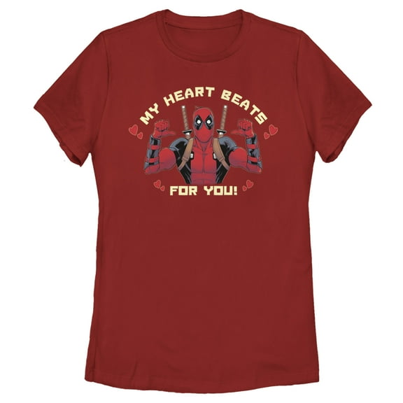 Women's Marvel Deadpool My Heart Beats For You  Graphic Tee Red 2X Large