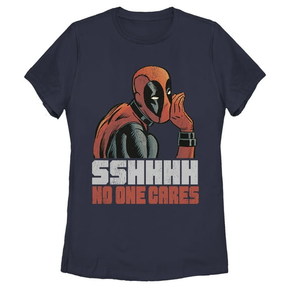 Women's Marvel Deadpool No One Cares Graphic Tee Navy Blue X Large