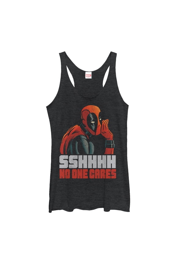 Women's Marvel Deadpool No One Cares Racerback Tank Top Black Heather X Large