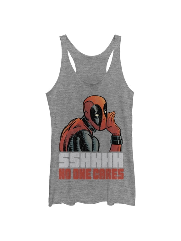 Women's Marvel Deadpool No One Cares Racerback Tank Top Gray Heather Large