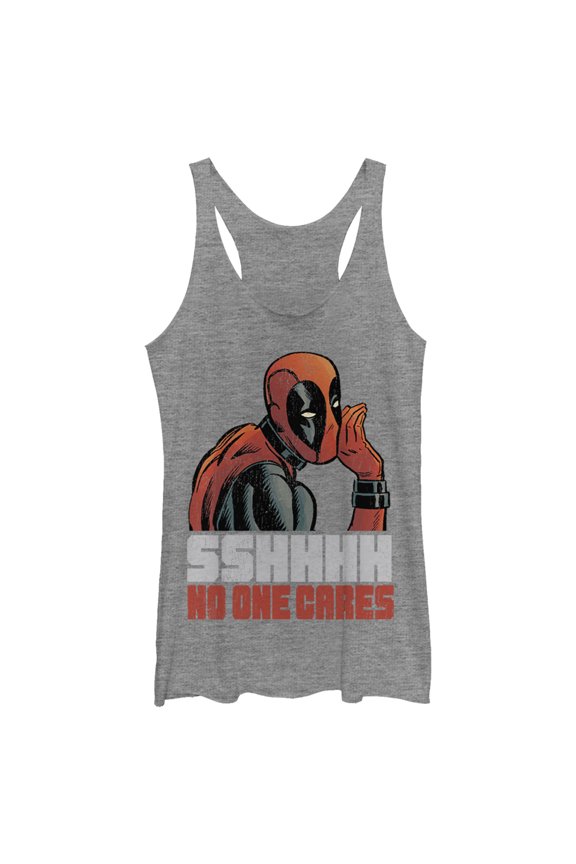Women's Marvel Deadpool No One Cares Racerback Tank Top Gray Heather Medium