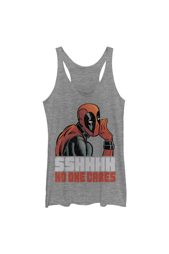 Women's Marvel Deadpool No One Cares  Racerback Tank Top Gray Heather X Small