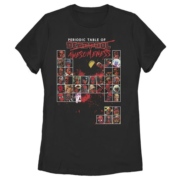 Women's Marvel Deadpool Periodic Table Graphic Tee Black Large