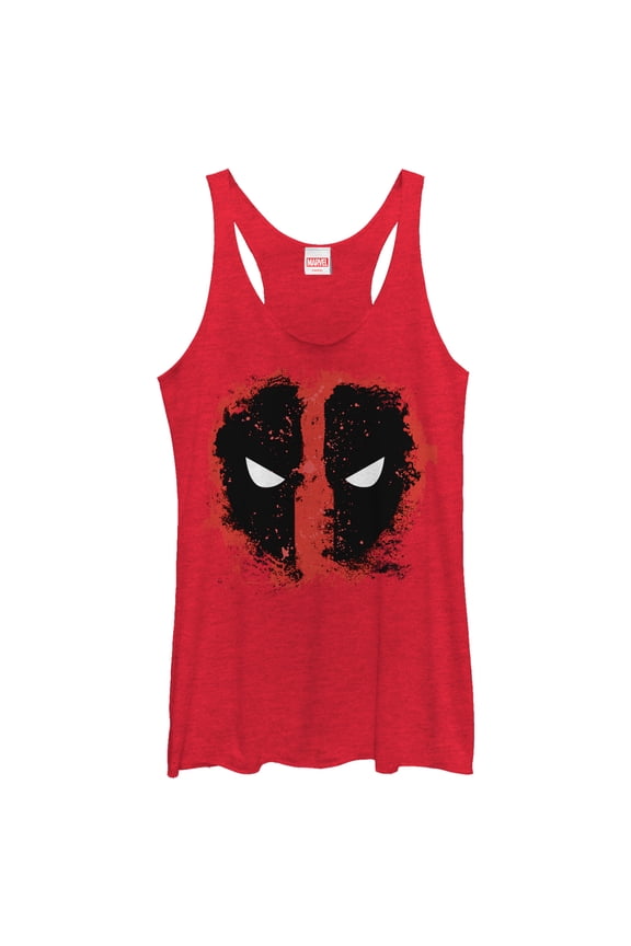 Women's Marvel Deadpool Reverse Mask Splatter Racerback Tank Top Red Heather Medium