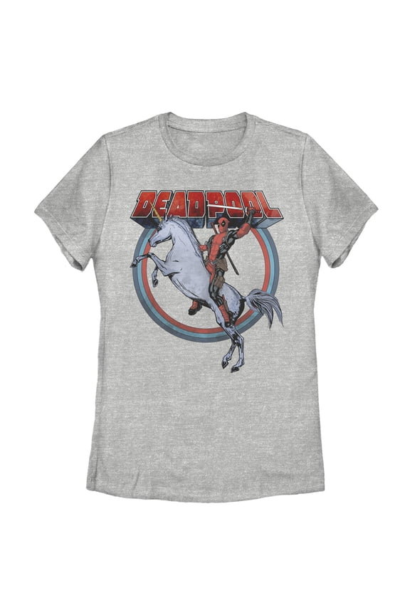 Women's Marvel Deadpool Rides Unicorn Graphic Tee Athletic Heather 2X Large