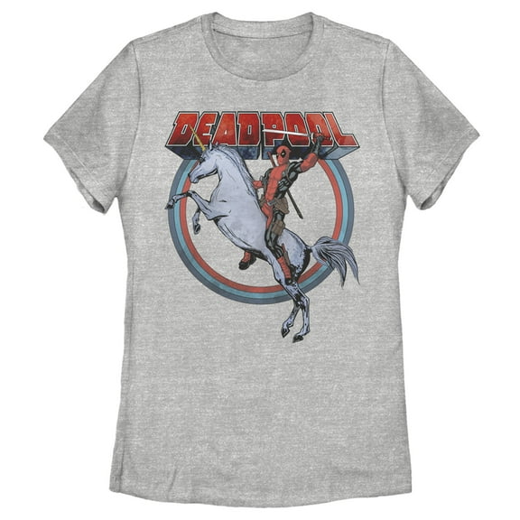 Women's Marvel Deadpool Rides Unicorn Graphic Tee Athletic Heather Large