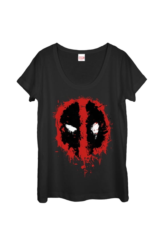 Women's Marvel Deadpool Splatter Icon  Scoop Neck Black 2X Large