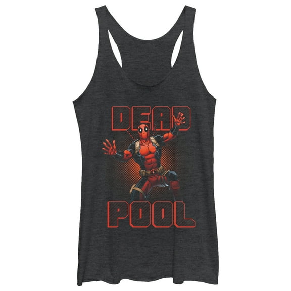 Women's Marvel Deadpool Stripes  Racerback Tank Top Black Heather 2X Large