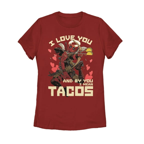 Women's Marvel Deadpool Taco Cupid  Graphic Tee Red 2X Large