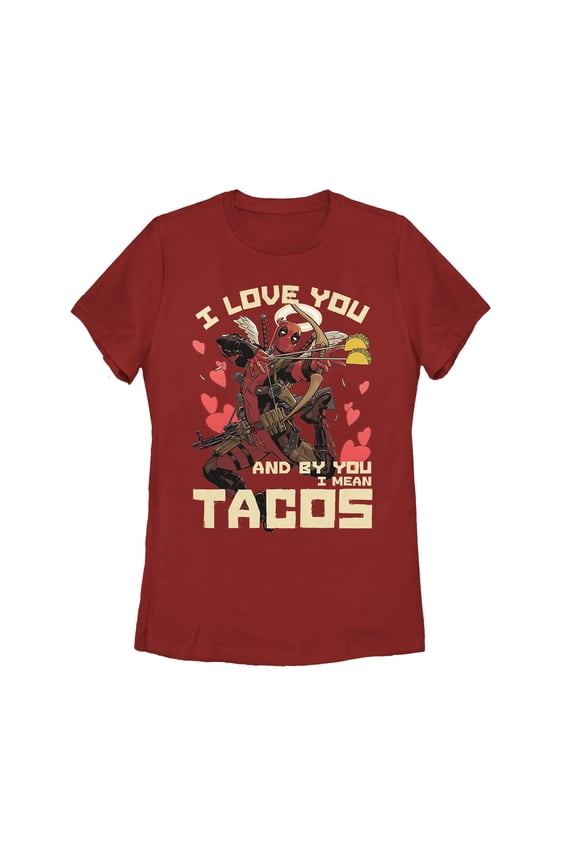 Women's Marvel Deadpool Taco Cupid Graphic Tee Red Medium